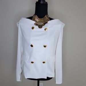 COPY - White and gold off the shoulders blazer